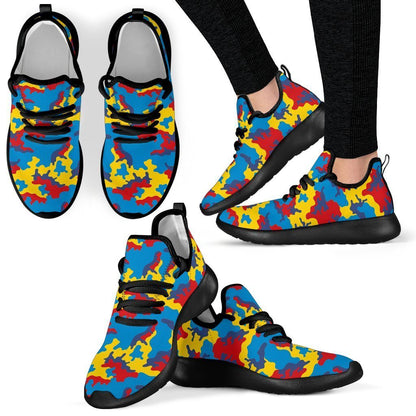 Red Yellow And Blue Camouflage Print Mesh Knit Shoes GearFrost