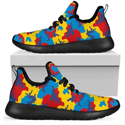 Red Yellow And Blue Camouflage Print Mesh Knit Shoes GearFrost