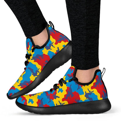 Red Yellow And Blue Camouflage Print Mesh Knit Shoes GearFrost