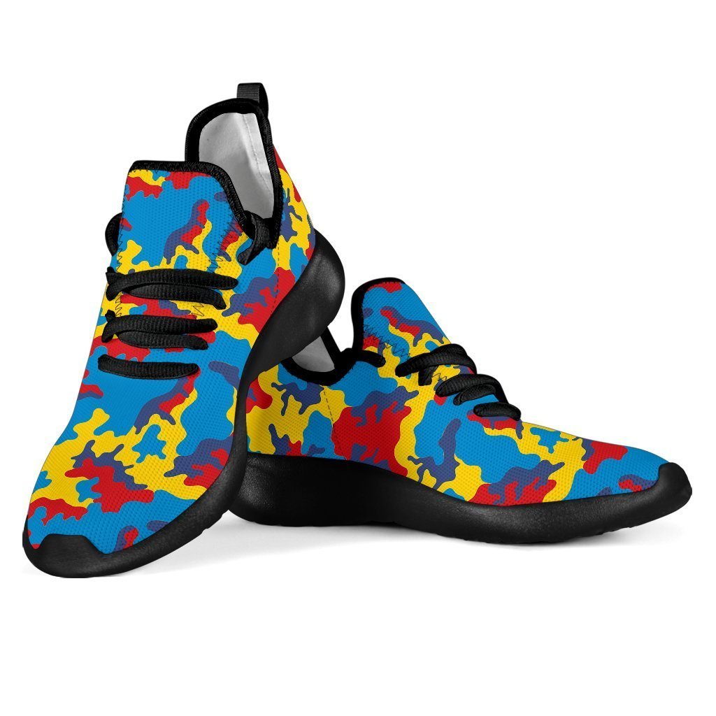 Red Yellow And Blue Camouflage Print Mesh Knit Shoes GearFrost