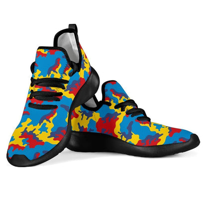 Red Yellow And Blue Camouflage Print Mesh Knit Shoes GearFrost
