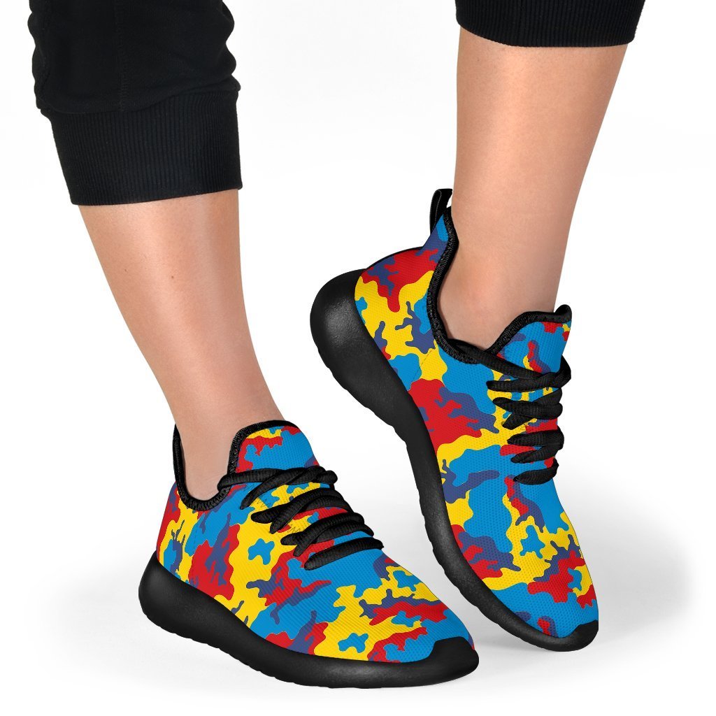 Red Yellow And Blue Camouflage Print Mesh Knit Shoes GearFrost
