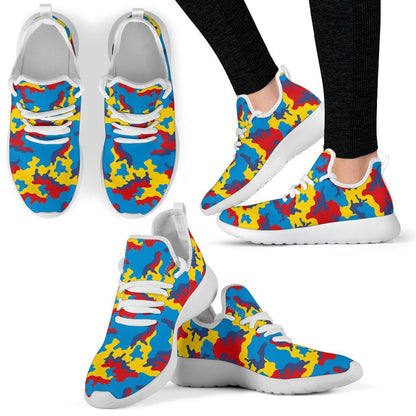 Red Yellow And Blue Camouflage Print Mesh Knit Shoes GearFrost