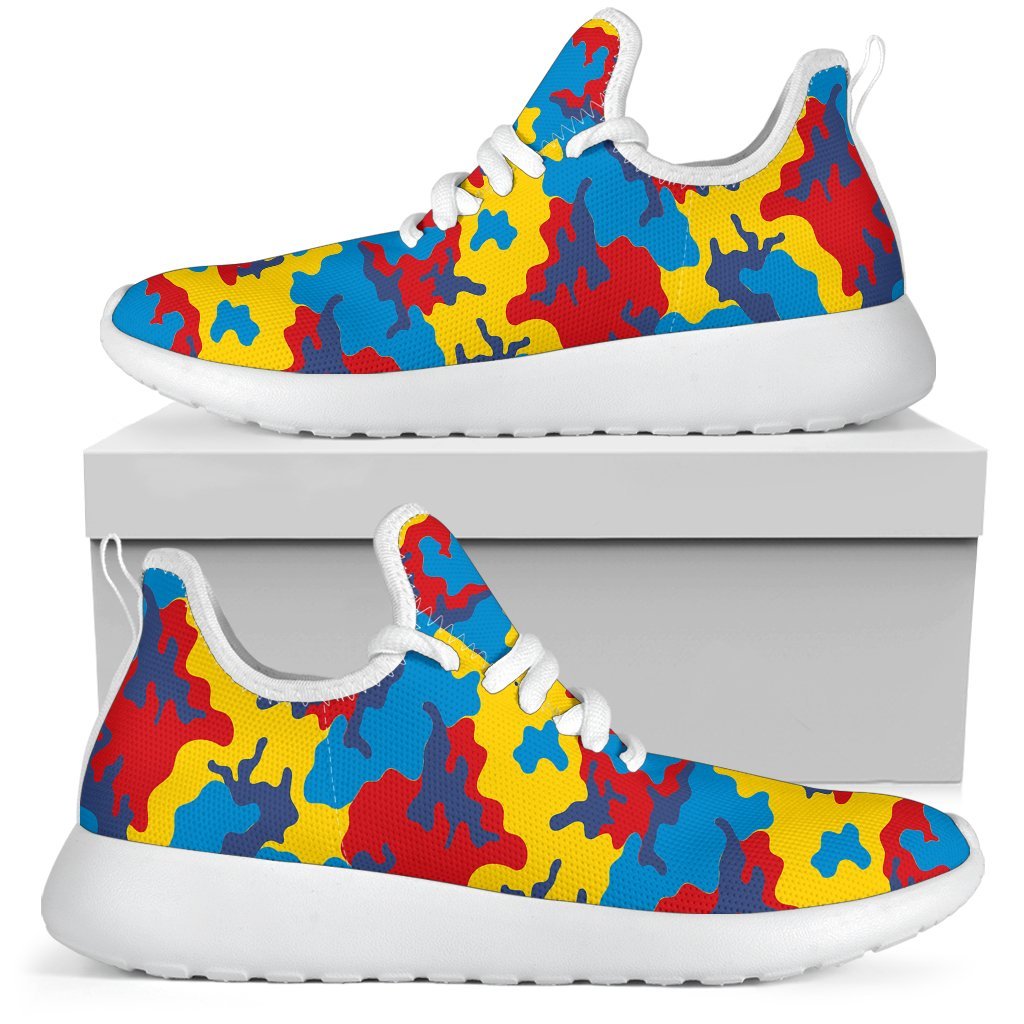 Red Yellow And Blue Camouflage Print Mesh Knit Shoes GearFrost