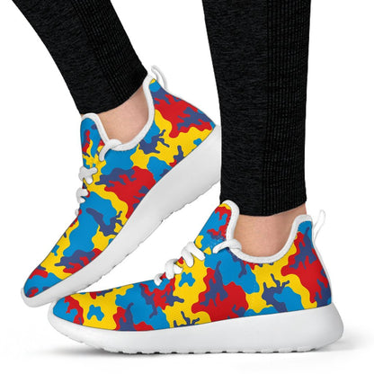Red Yellow And Blue Camouflage Print Mesh Knit Shoes GearFrost