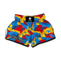 Red Yellow And Blue Camouflage Print Muay Thai Boxing Shorts