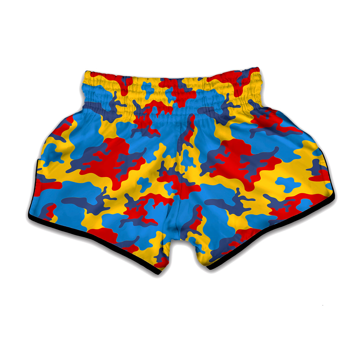 Red Yellow And Blue Camouflage Print Muay Thai Boxing Shorts