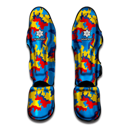 Red Yellow And Blue Camouflage Print Muay Thai Shin Guard