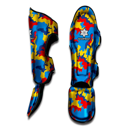 Red Yellow And Blue Camouflage Print Muay Thai Shin Guard
