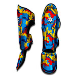 Red Yellow And Blue Camouflage Print Muay Thai Shin Guard