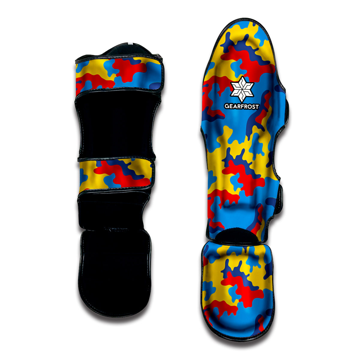 Red Yellow And Blue Camouflage Print Muay Thai Shin Guard