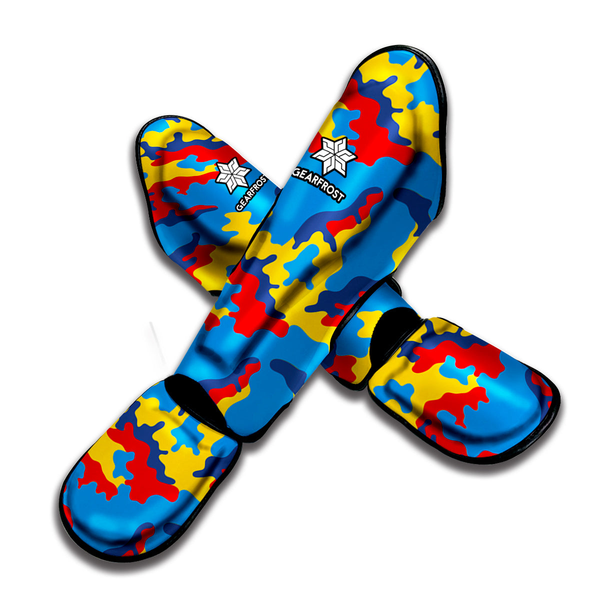 Red Yellow And Blue Camouflage Print Muay Thai Shin Guard