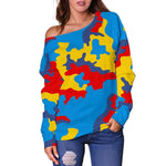 Red Yellow And Blue Camouflage Print Off Shoulder Sweatshirt GearFrost