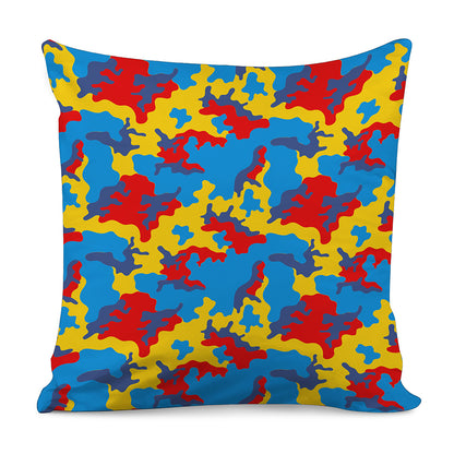 Red Yellow And Blue Camouflage Print Pillow Cover