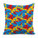 Red Yellow And Blue Camouflage Print Pillow Cover