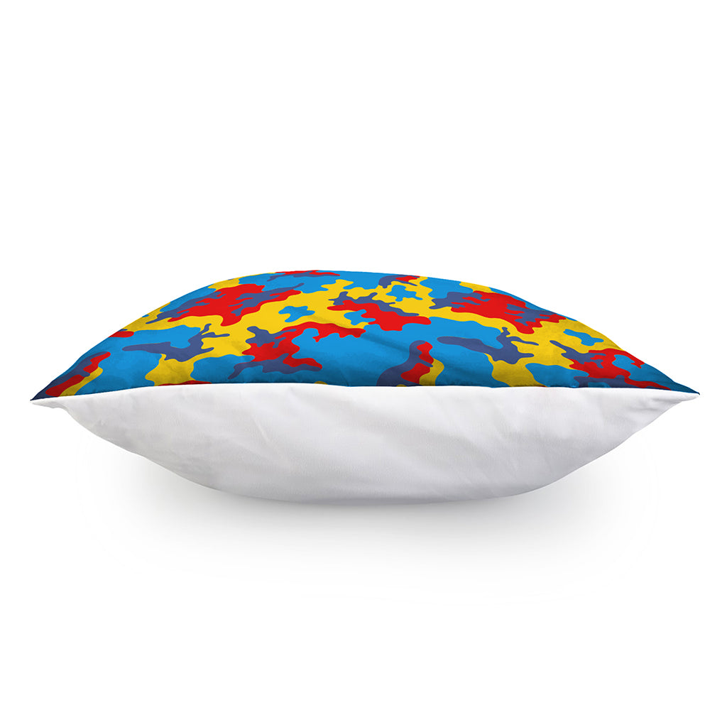 Red Yellow And Blue Camouflage Print Pillow Cover