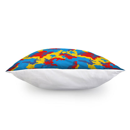 Red Yellow And Blue Camouflage Print Pillow Cover