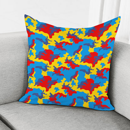 Red Yellow And Blue Camouflage Print Pillow Cover