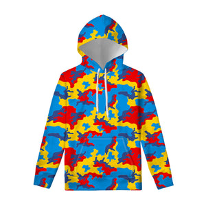 Red Yellow And Blue Camouflage Print Pullover Hoodie