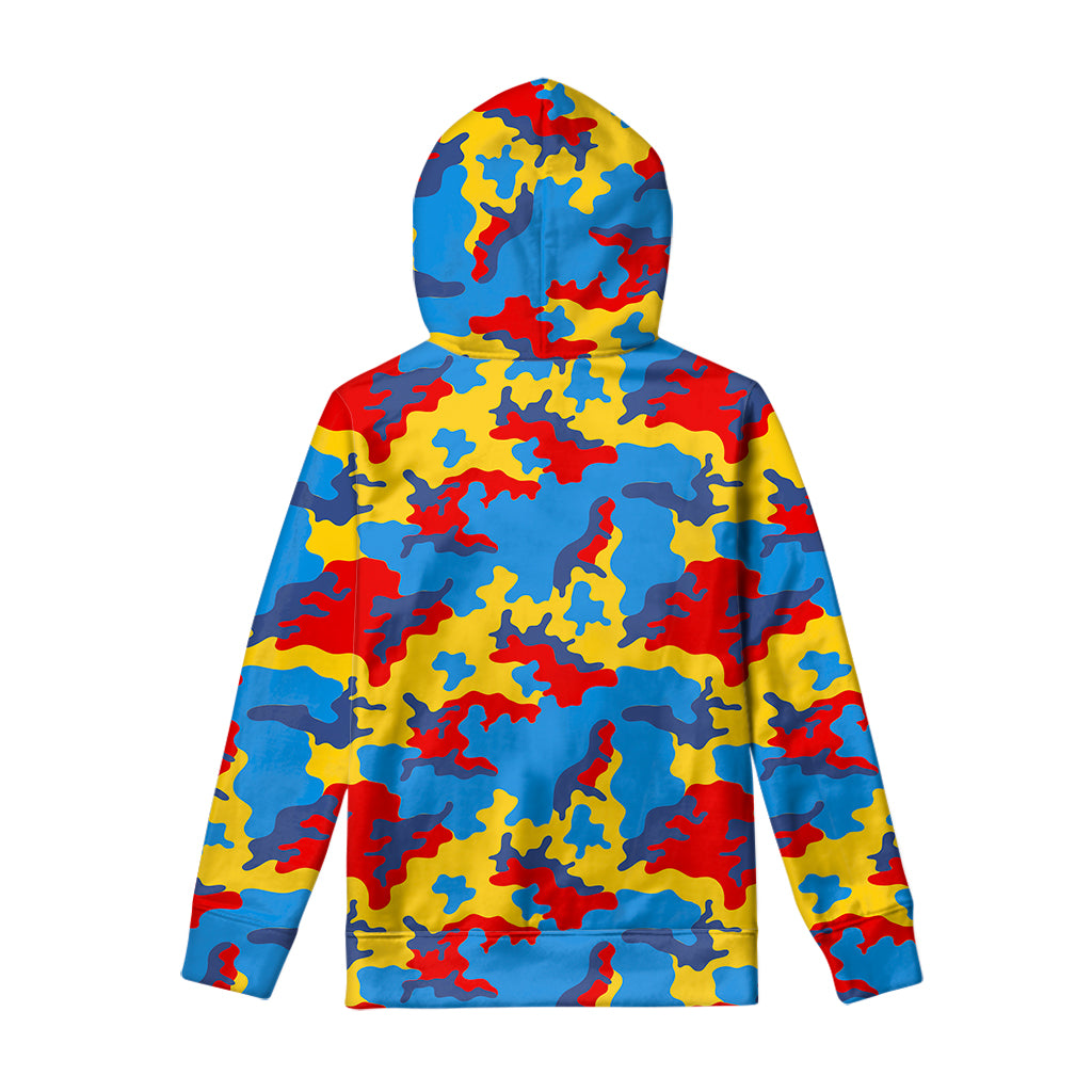Red Yellow And Blue Camouflage Print Pullover Hoodie