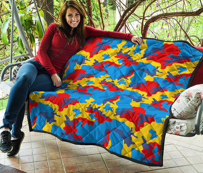 Red Yellow And Blue Camouflage Print Quilt