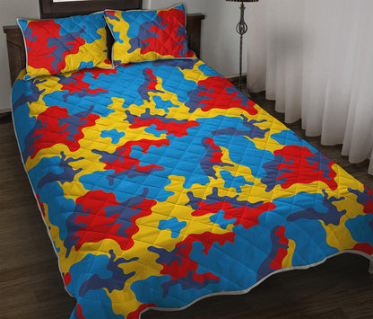 Red Yellow And Blue Camouflage Print Quilt Bed Set