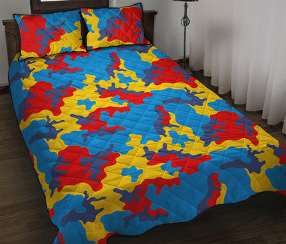 Red Yellow And Blue Camouflage Print Quilt Bed Set