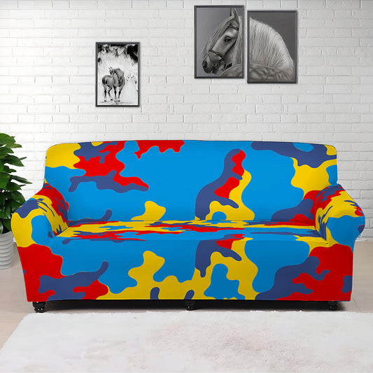Red Yellow And Blue Camouflage Print Sofa Cover