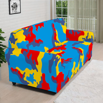 Red Yellow And Blue Camouflage Print Sofa Cover