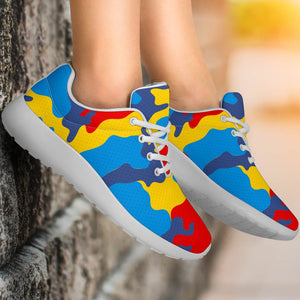 Red Yellow And Blue Camouflage Print Sport Shoes GearFrost