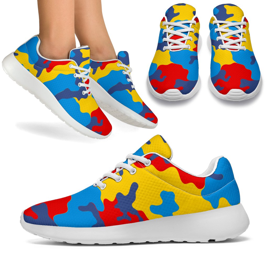 Red Yellow And Blue Camouflage Print Sport Shoes GearFrost