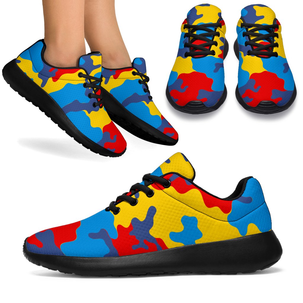 Red Yellow And Blue Camouflage Print Sport Shoes GearFrost