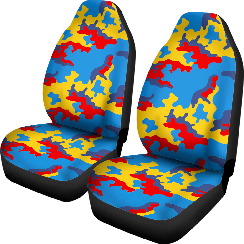 Red Yellow And Blue Camouflage Print Universal Fit Car Seat Covers