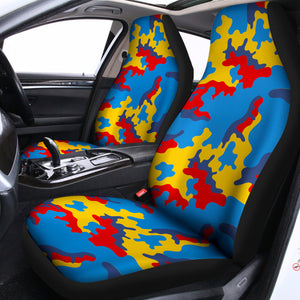 Red Yellow And Blue Camouflage Print Universal Fit Car Seat Covers