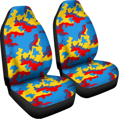 Red Yellow And Blue Camouflage Print Universal Fit Car Seat Covers