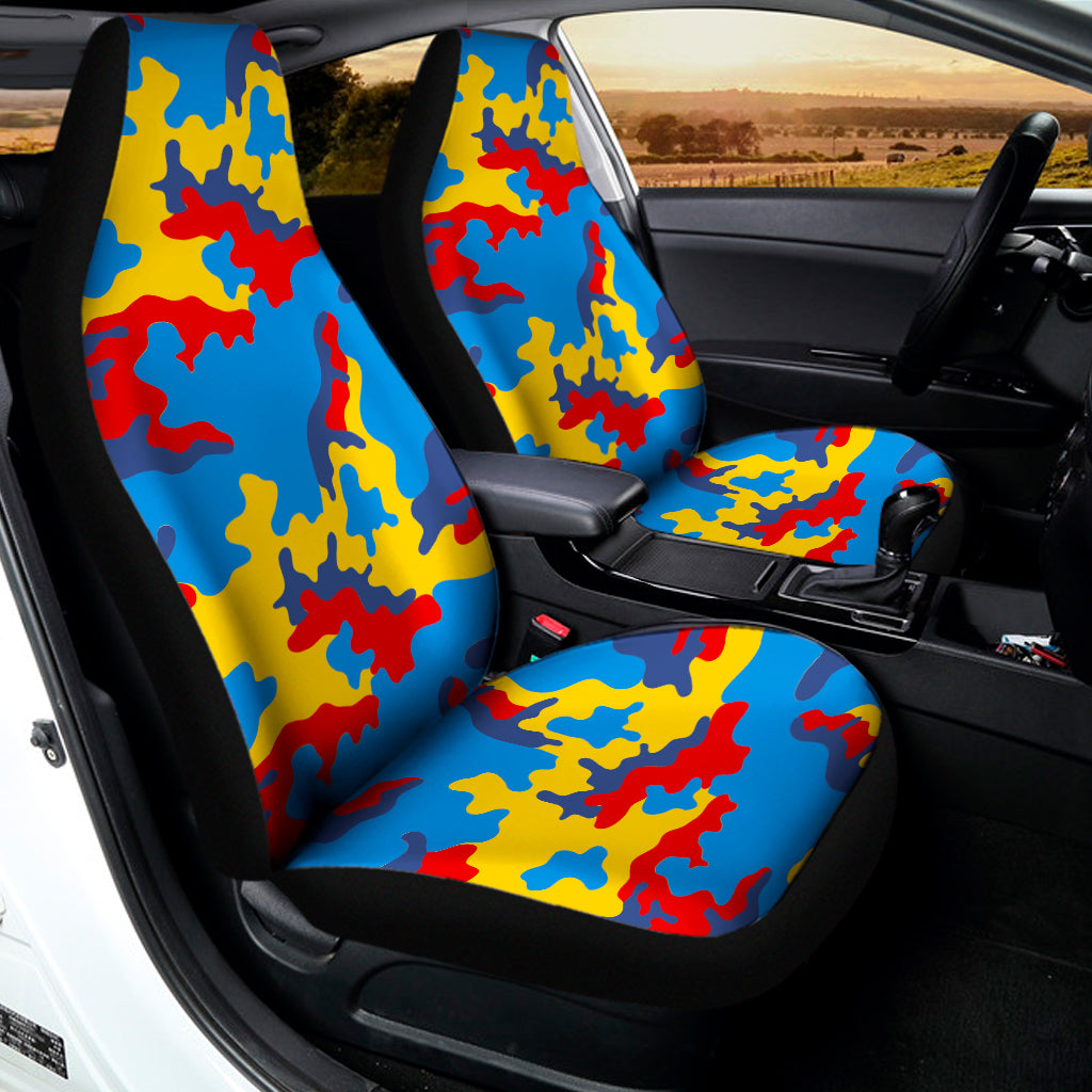 Red Yellow And Blue Camouflage Print Universal Fit Car Seat Covers