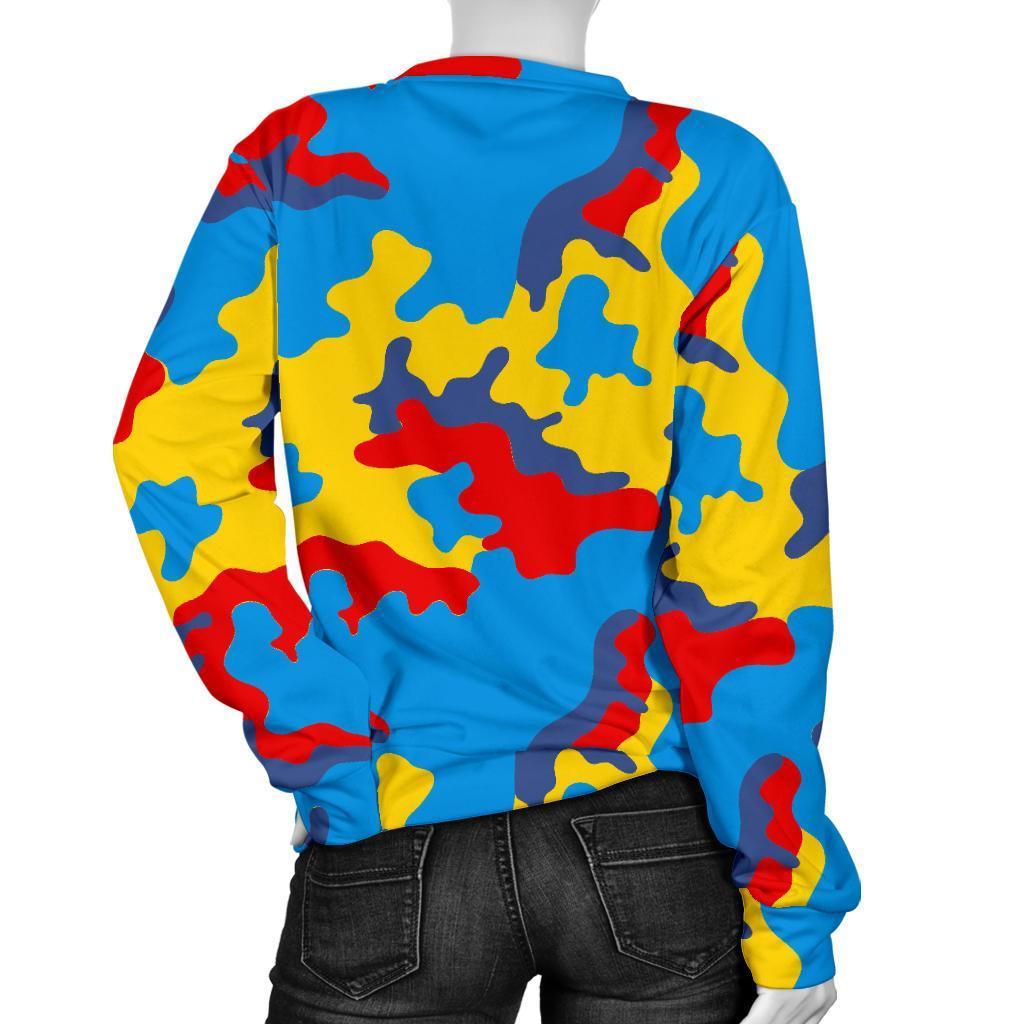 Red Yellow And Blue Camouflage Print Women's Crewneck Sweatshirt GearFrost