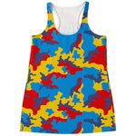 Red Yellow And Blue Camouflage Print Women's Racerback Tank Top