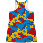 Red Yellow And Blue Camouflage Print Women's Racerback Tank Top