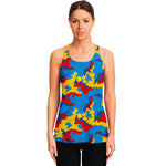 Red Yellow And Blue Camouflage Print Women's Racerback Tank Top