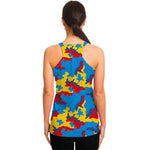Red Yellow And Blue Camouflage Print Women's Racerback Tank Top