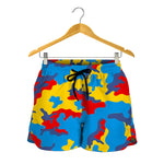 Red Yellow And Blue Camouflage Print Women's Shorts