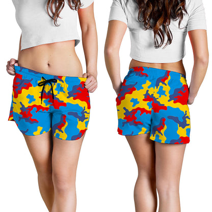 Red Yellow And Blue Camouflage Print Women's Shorts