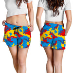Red Yellow And Blue Camouflage Print Women's Shorts