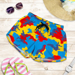 Red Yellow And Blue Camouflage Print Women's Shorts