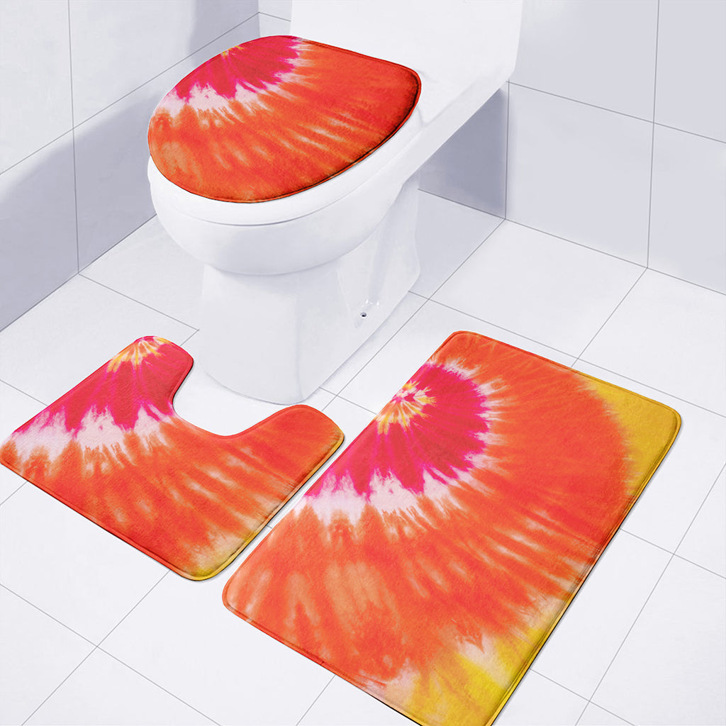 Red Yellow And Orange Tie Dye Print 3 Piece Bath Mat Set