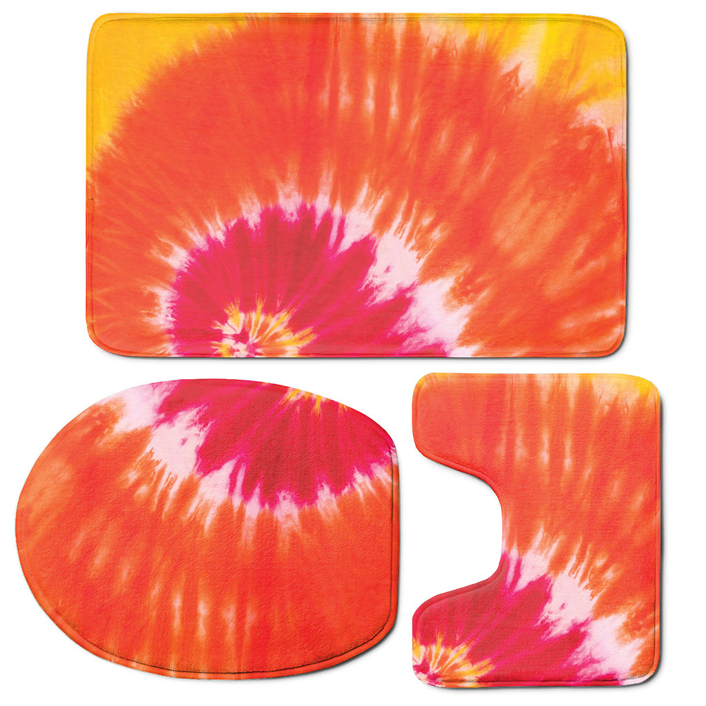 Red Yellow And Orange Tie Dye Print 3 Piece Bath Mat Set