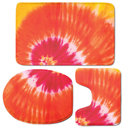 Red Yellow And Orange Tie Dye Print 3 Piece Bath Mat Set