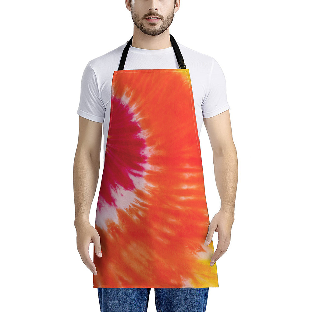 Red Yellow And Orange Tie Dye Print Apron