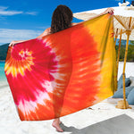 Red Yellow And Orange Tie Dye Print Beach Sarong Wrap
